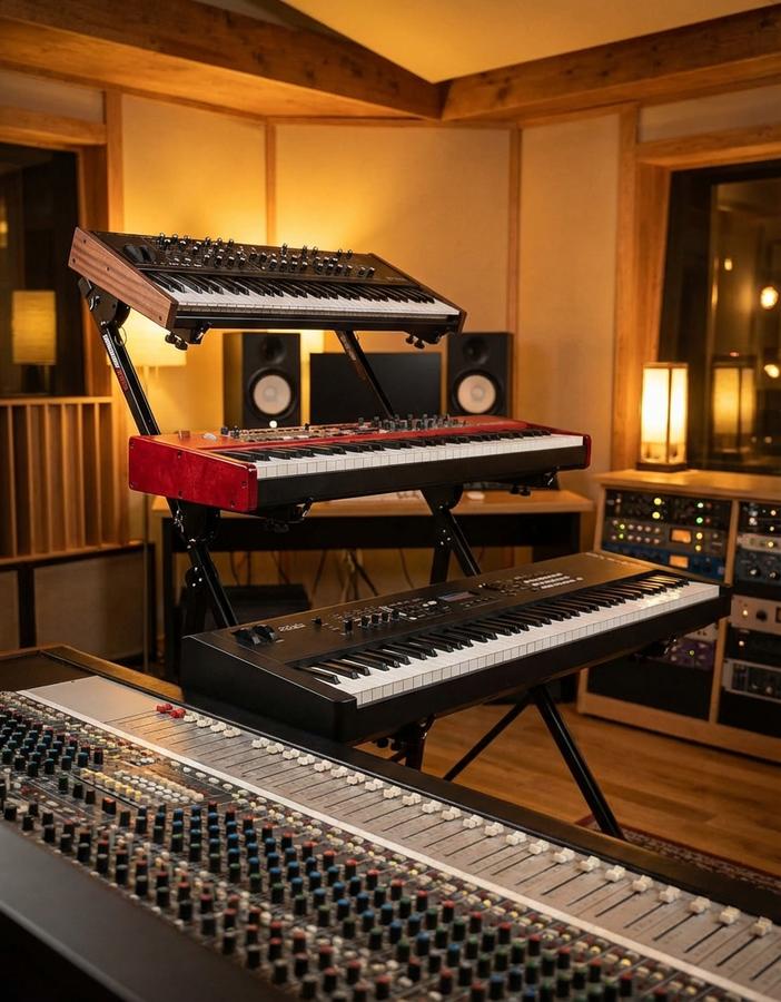 3-tier keyboard stand in recording studio
